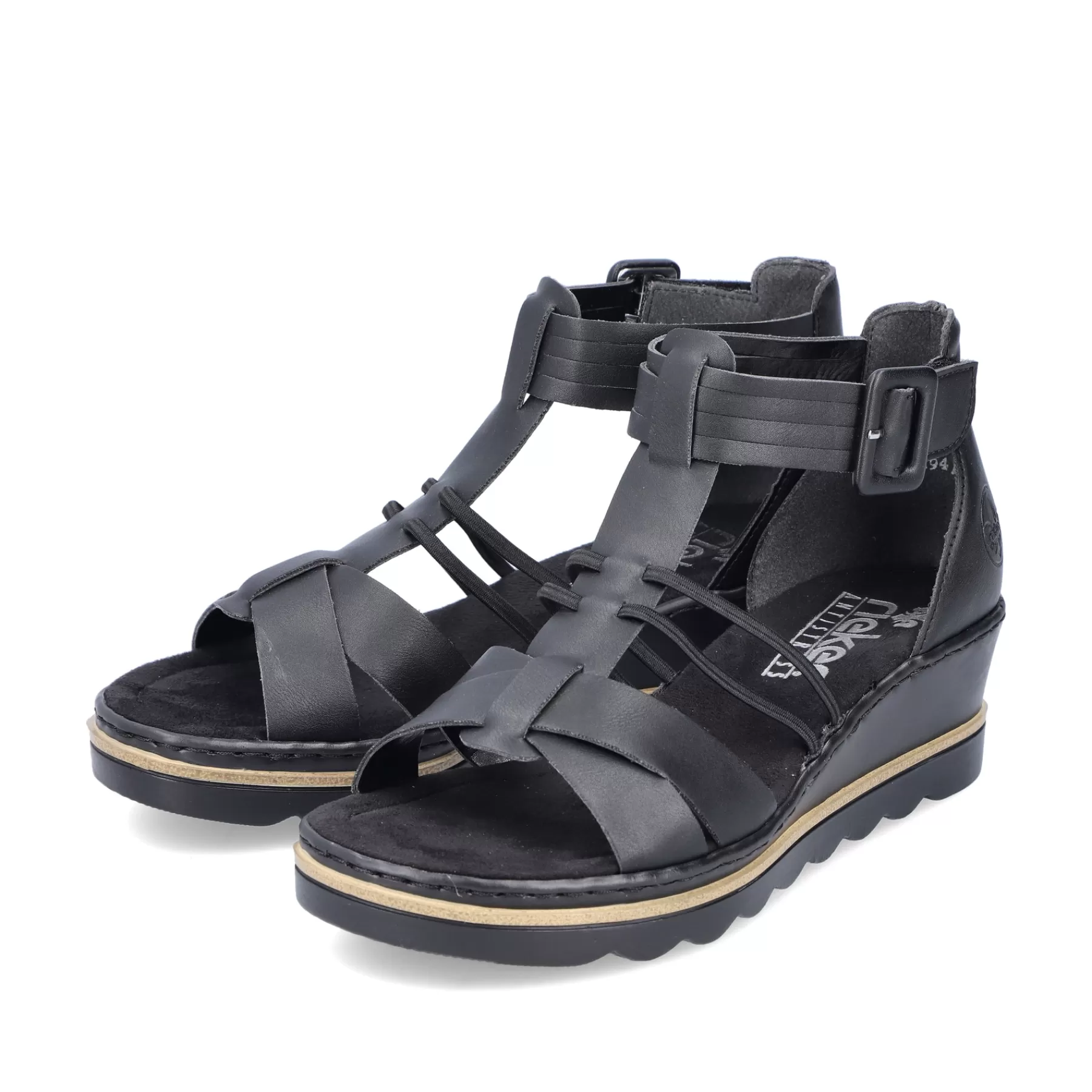 Shop Damskie Sandaly Na Koturnie , Asfaltowo-Czarne Damski Buty Z Obcasami