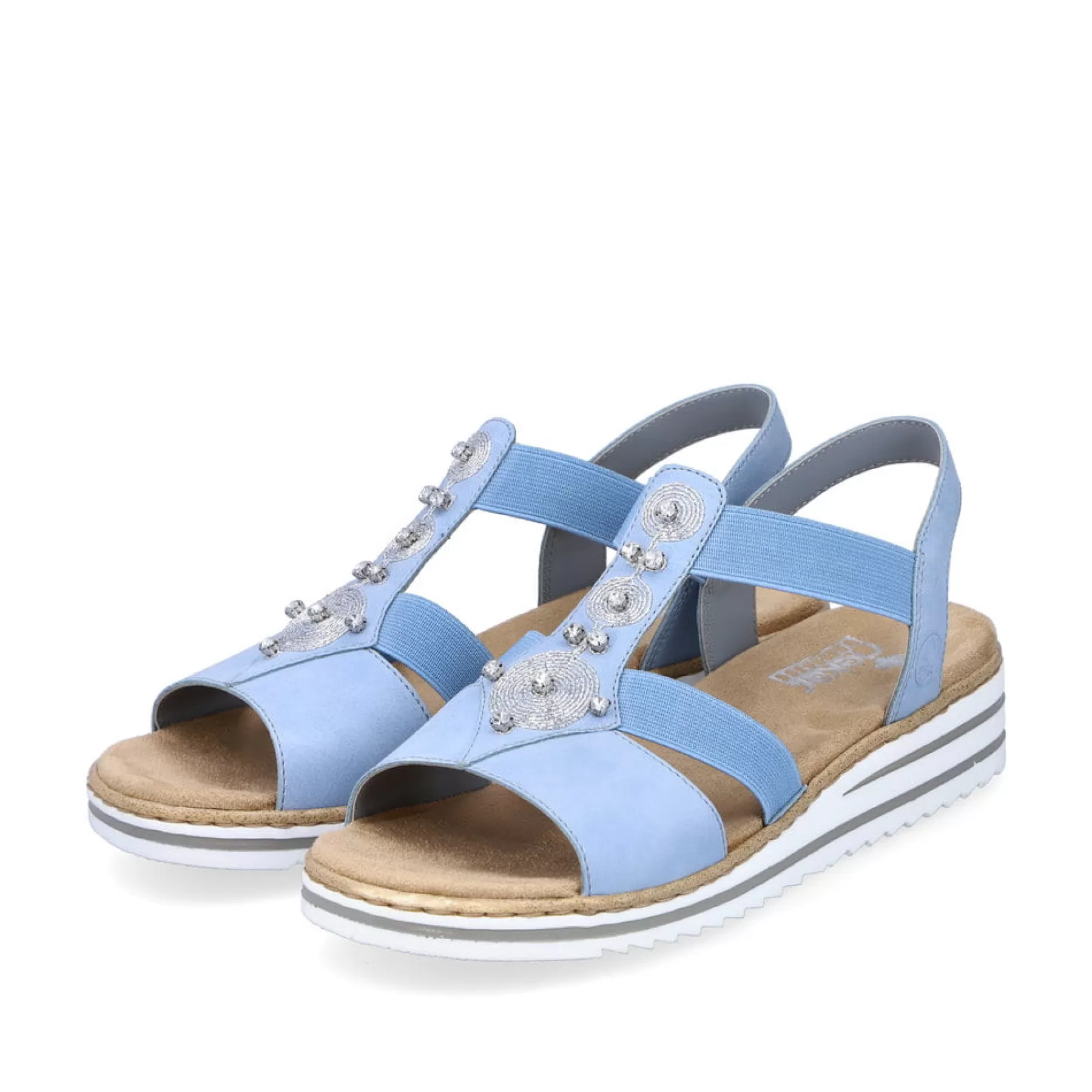 Online Damskie Sandaly Na Koturnie W Kolorze Blekitno-Jasnobezowym Damski Buty Z Obcasami