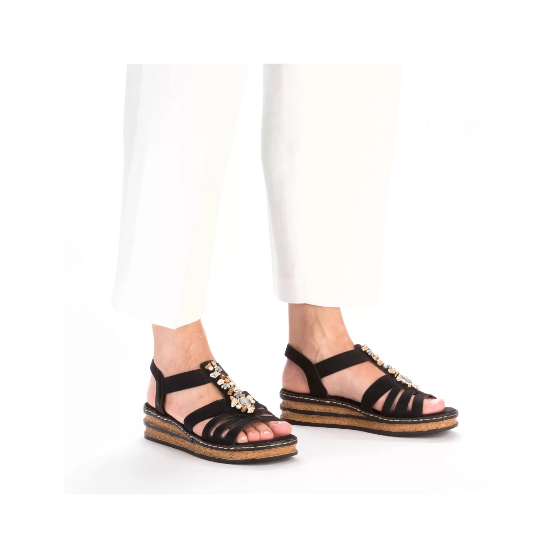 Shop Damskie Sandaly Na Koturnie W Kolorze Ciemnej Czerni Damski Buty Z Obcasami