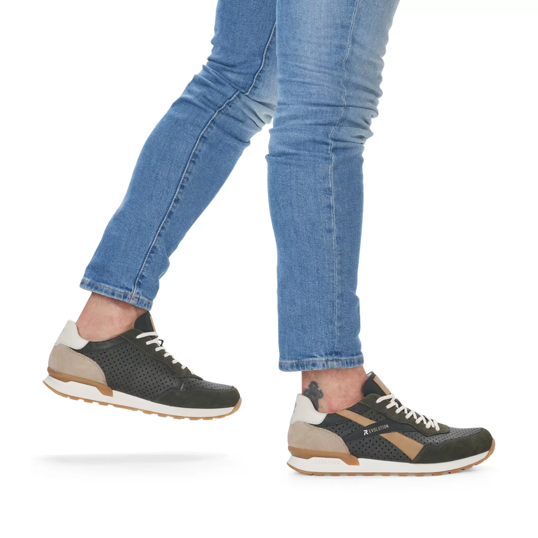Fashion Meskie Tenisowki Niskie W Kolorze Lesnej Zieleni I Bezu Gliniastego Meskie Trampki