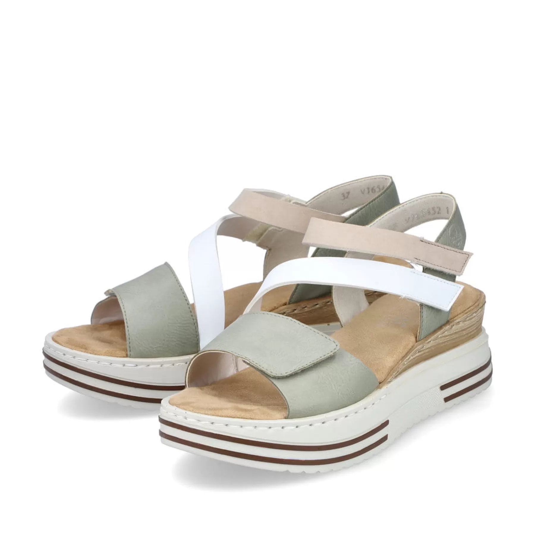 Best Sandaly Damskie Na Koturnie W Kolorze Mietowo-Bialo-Bezowym Damski Buty Z Obcasami